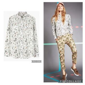 Paul & Joe Sister Bird Garden White Multi Cotton Western Pearl Snap Shirt Size 2